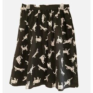 ModCloth Women's Black Skeleton Cat Print Halloween Flare Skirt Size Medium